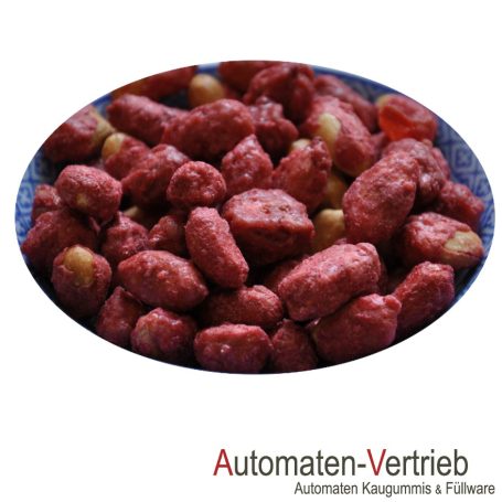Jumbo Erdnüsse Eine Schale mit rot gefärbten, knusprigen Snacks.